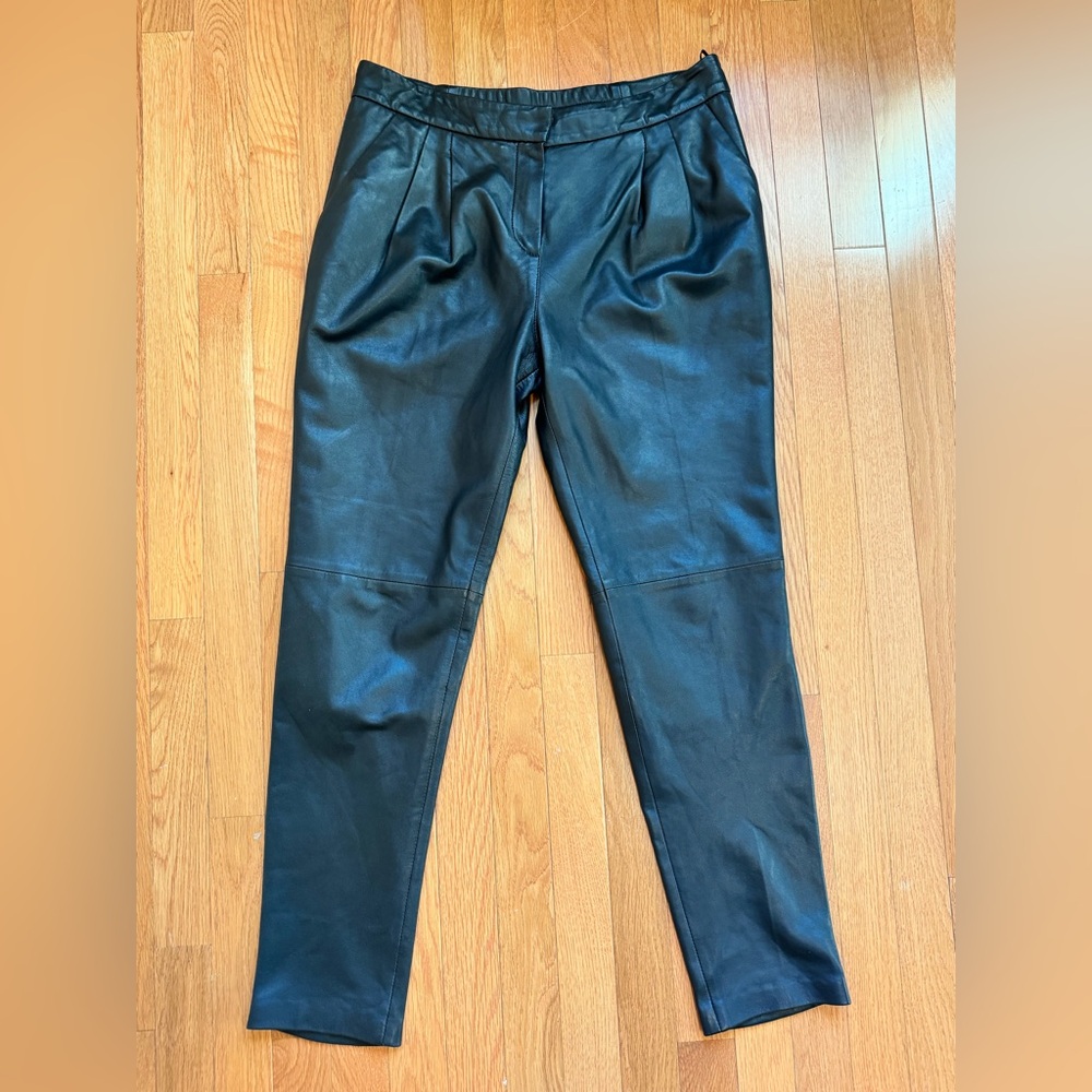 Massimo Dutti Black Genuine Lamb Leather Trousers Pants Joggers Tapered